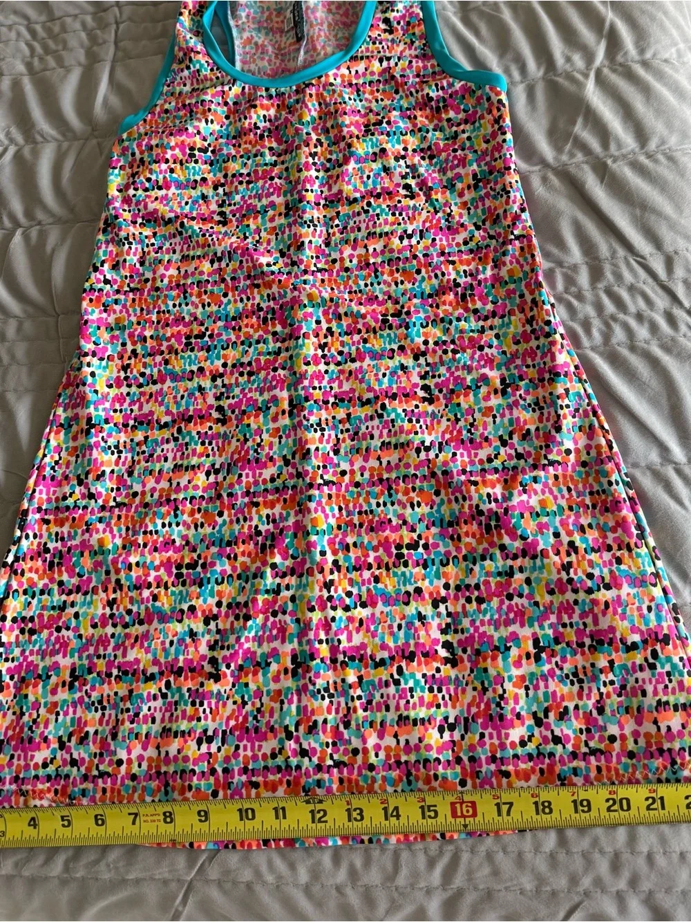 Lacy Dot Design Dress Pink Multicolor Dot Tank Dress with Blue Trim Size Med VGC - Picture 9 of 9